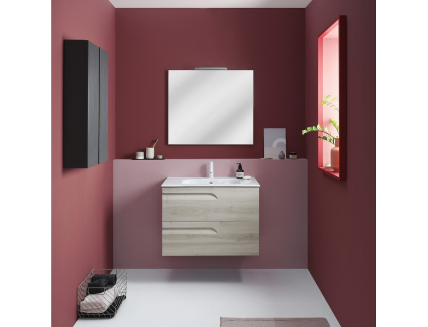 Mobile bagno sospeso 100 cm in legno Bianco Nature con Lavabo in ceramica