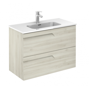 Badezimmer Badmöbel 80 cm aus glänzend weiß Holz mit Keramik Waschtisch