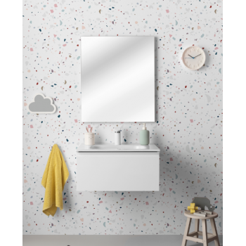 Mobile bagno sospeso 80 cm in legno Bianco Lucido Lavabo in ceramica