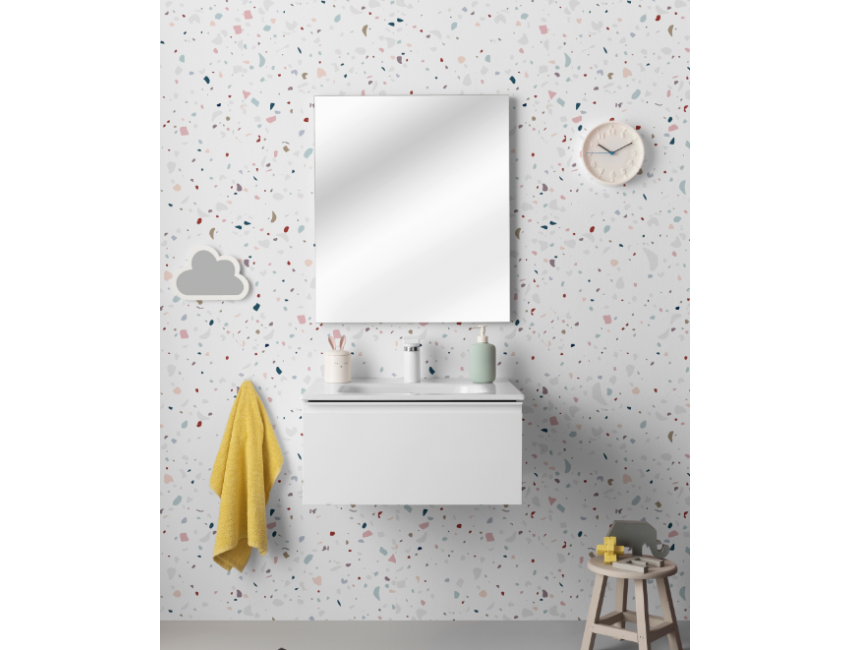 Badezimmer Badmöbel 80 cm aus glänzend weiß Holz mit Keramik Waschtisch