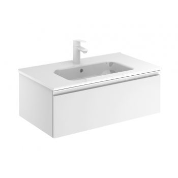 Mobile bagno sospeso 80 cm in legno Bianco Lucido Lavabo in ceramica
