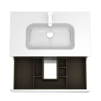 Mobile bagno sospeso 80 cm in legno Bianco Lucido Lavabo in ceramica