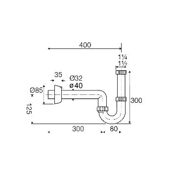 Siphon für Waschtisch Ø 40 mm Weiß mit Anschluss 1.1/4 und horizontalem Auslauf