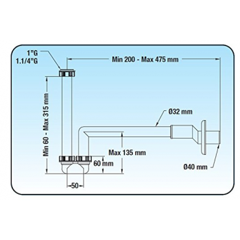 Siphon für Waschtisch Ø 40 mm Weiß aus Polypropylen mit Anschluss 1.1/4"