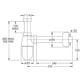 Siphon für Waschtisch Ø 40 mm Weiß aus Polypropylen mit Anschluss 1.1/4"