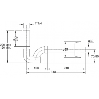 Siphon für Waschtisch Ø 32 mm aus ABS mit 1"1/4" Anschluss