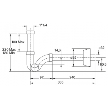 Siphon für Waschtisch/Bidet Ø 32 mm aus Messing mit 1"1/4" Anschluss