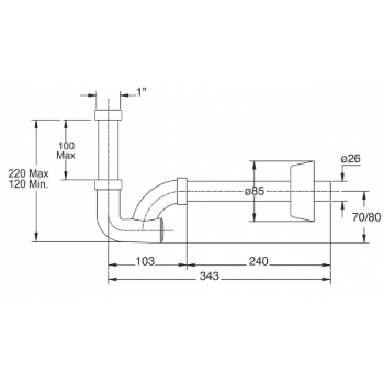Siphon für Waschtisch/Bidet Ø 26 mm aus Messing mit 1"1/4" Anschluss