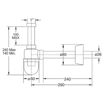Siphon für Waschtisch/Bidet Ø 26 mm aus Messing mit 1"1/4" Anschluss