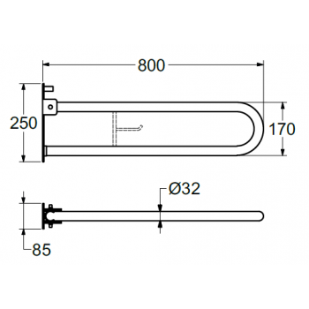 Idral Barra di sostegno ribaltabile 80 cm serie EASY in acciaio inox 12005IS-80