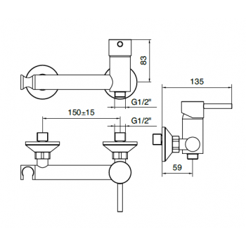 Thermostatischer Wandmischer mit klinischem Hebel 09024