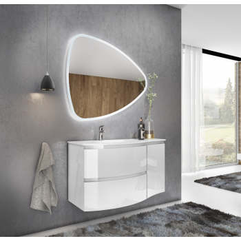 Badezimmer Badmöbel 70 cm aus glänzend weiß lackiertem Holz mit zwei Türen