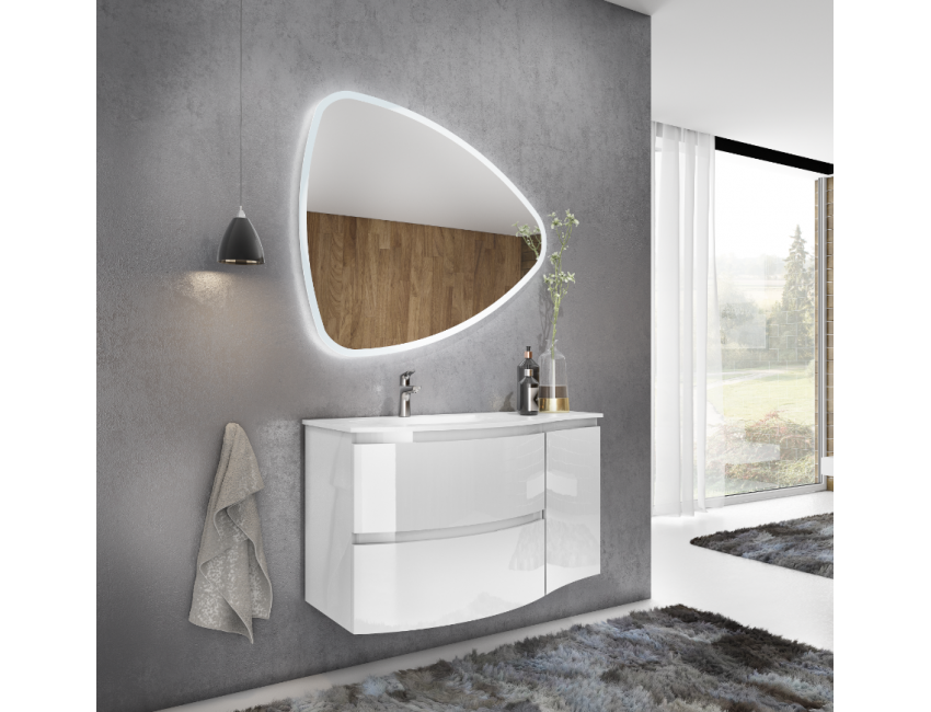 Badezimmer Badmöbel 70 cm aus glänzend weiß lackiertem Holz mit zwei Türen