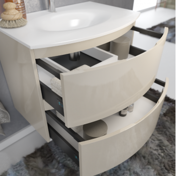 Badezimmer Badmöbel 100 cm aus glänzend weiß lackiertem Holz mit Waschtisch Atene