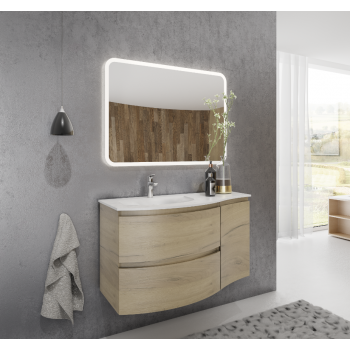 Mobile bagno sospeso 100 cm in legno Rovere Oro con Lavabo Atene