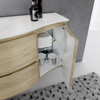 Mobile bagno sospeso 100 cm in legno Rovere Oro con Lavabo Atene
