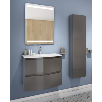 Mobile bagno sospeso 70 cm in legno Grigio Scuro Lucido con Lavabo Atene