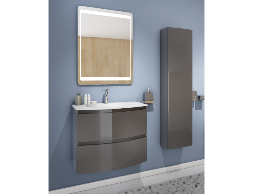 Mobile bagno sospeso 70 cm in legno Grigio Scuro Lucido con Lavabo Atene