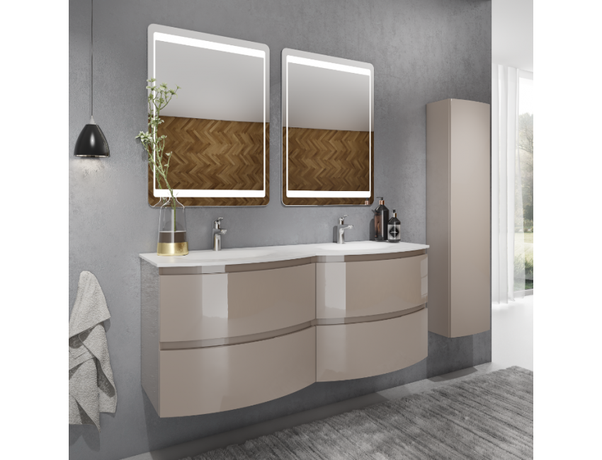 Mobile bagno sospeso 140 cm in legno Cappuccino Lucido con Lavabo Atene