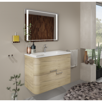 Mobile bagno sospeso 100 cm Apollo in legno Rovere Oro con Lavabo