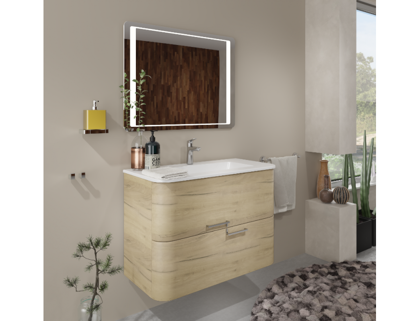 Mobile bagno sospeso 100 cm Apollo in legno Rovere Oro con Lavabo
