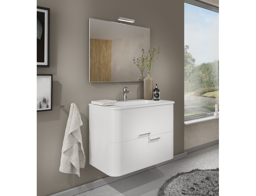 Mobile bagno sospeso 80 cm Apollo in legno Bianco Lucido con Lavabo