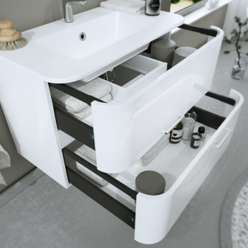 Mobile bagno sospeso 80 cm Apollo in legno Bianco Lucido con Lavabo