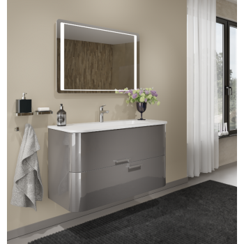 Mobile bagno sospeso 80 cm Apollo in legno Grigio Scuro Lucido con Lavabo