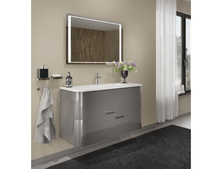 Mobile bagno sospeso 100 cm Apollo in legno Grigio Scuro Lucido con Lavabo