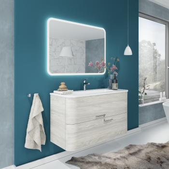 Badezimmer Badmöbel 100 cm Atene aus Eiche Gold Holz mit Waschtisch