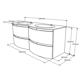 Mobile bagno sospeso 140 cm in legno nordico con Lavabo Atene