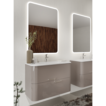Mobile bagno sospeso 80 cm Apollo in legno Cappuccino Lucido con Lavabo