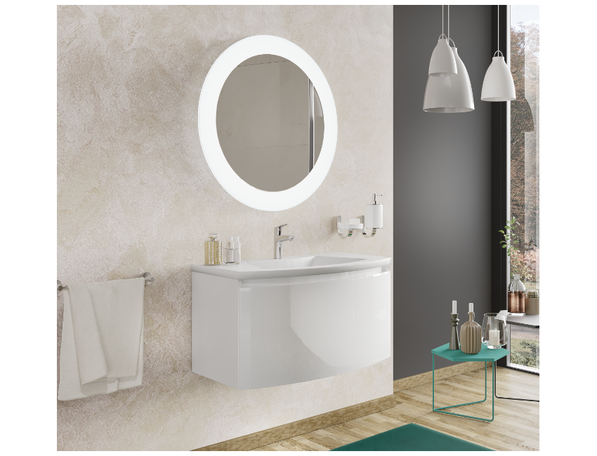 Mobile bagno sospeso 100 cm Venere in legno Bianco Lucido con Lavabo in ceramica
