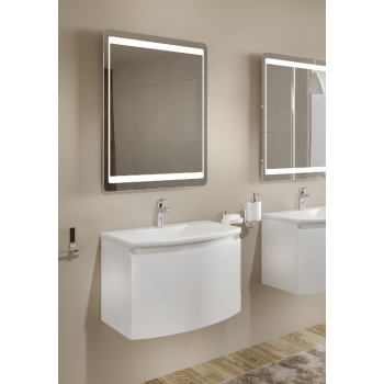 Badezimmer Badmöbel 80 cm Venere aus glänzend weiß Holz mit Keramik Waschtisch