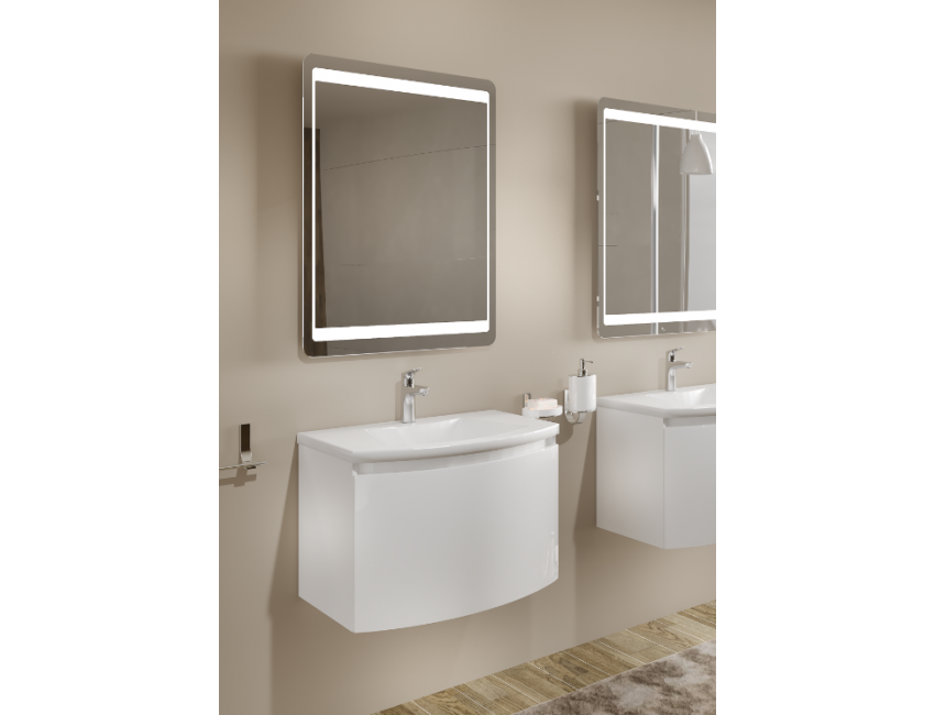 Badezimmer Badmöbel 80 cm Venere aus glänzend weiß Holz mit Keramik Waschtisch