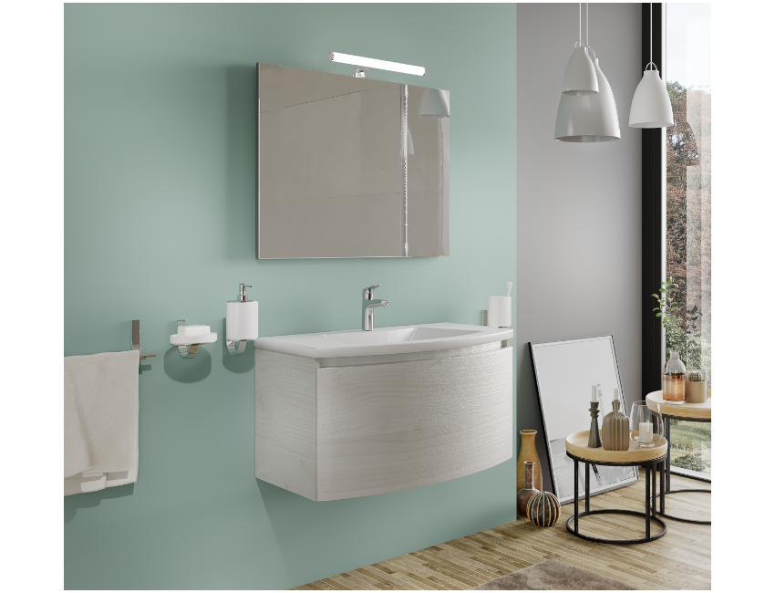 Mobile bagno sospeso 100 cm Venere in legno Nordico con Lavabo in ceramica