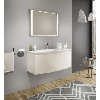 Mobile bagno sospeso 80 cm Venere in legno Crema lucido con Lavabo in ceramica