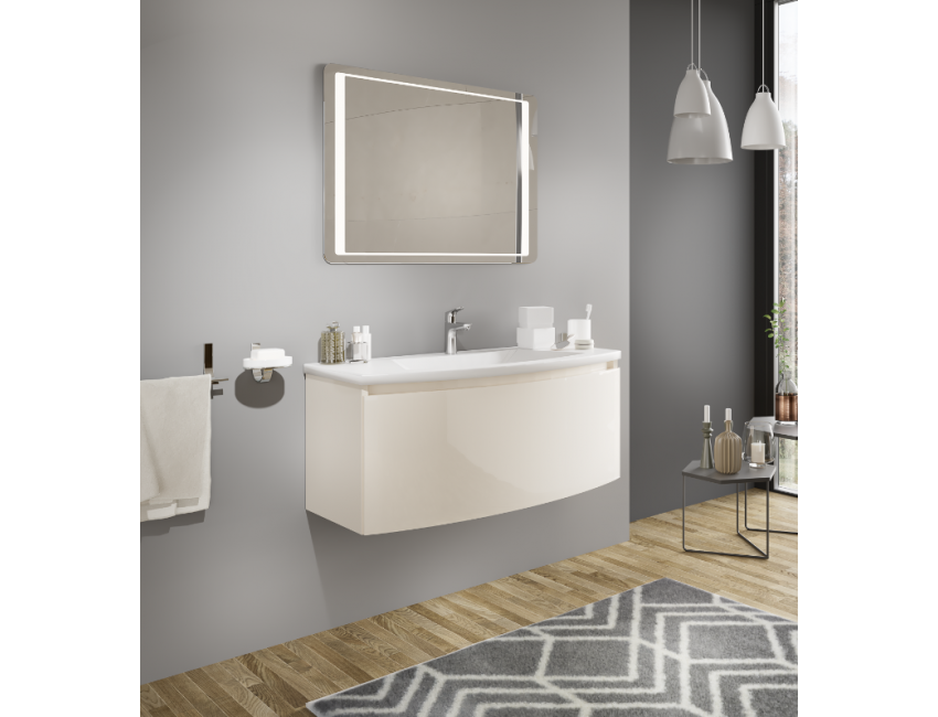Mobile bagno sospeso 80 cm Venere in legno Crema lucido con Lavabo in ceramica