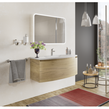 Mobile bagno sospeso 100 cm Venere in legno Rovere Oro con Lavabo in ceramica