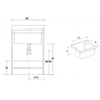 Waschraumschrank 80x60 cm mit doppelter thermoplastischer Badewanne Montegrappa Marella