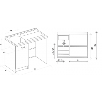 Waschraumschrank 80x60 cm mit doppelter thermoplastischer Badewanne und zwei Türen Giunone
