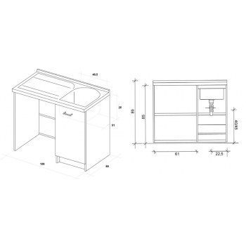 Waschraumschrank 80x60 cm mit doppelter thermoplastischer Badewanne und zwei Türen Giunone
