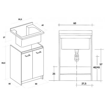 Waschraumschrank 80x60 cm mit doppelter thermoplastischer Badewanne Montegrappa Marella