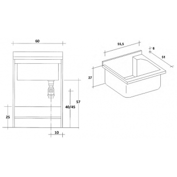 Mobile Lavatoio 60x60 cm con doppia anta e vasca termoplastica serie Giove