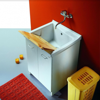 Mobile Lavatoio 60x50 cm con doppia anta e doppia vasca termoplastica serie Giove