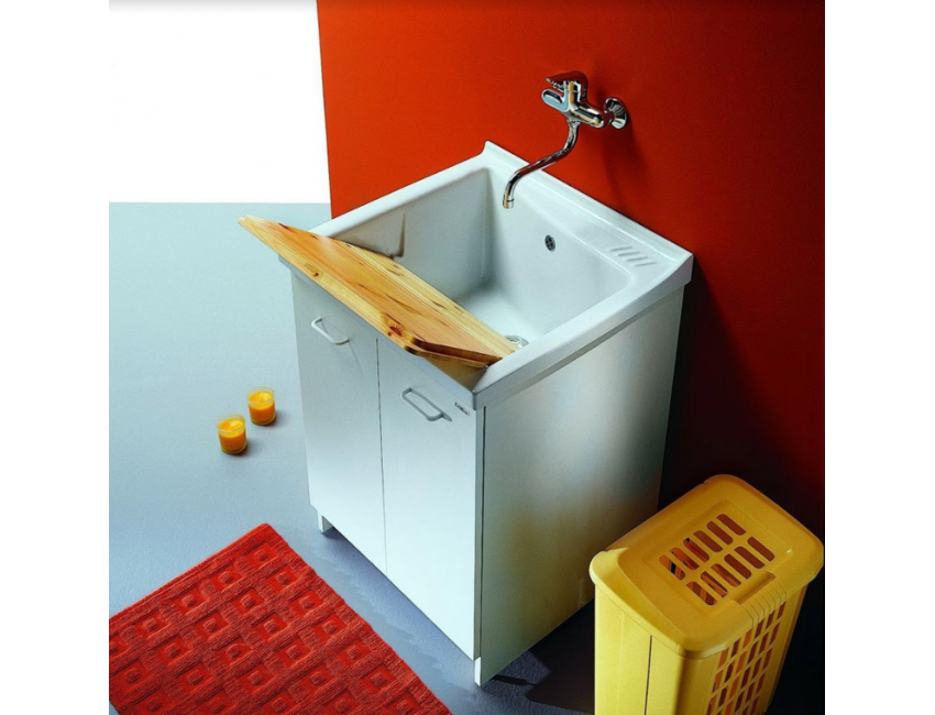 Waschraumschrank 60x50 cm mit Doppeltür und doppelter thermoplastischer Badewanne Giove