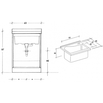 Mobile Lavatoio 60x50 cm con doppia anta e doppia vasca termoplastica serie Giove