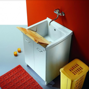 Waschraumschrank 60x50 cm mit Doppeltür und doppelter thermoplastischer Badewanne Giove