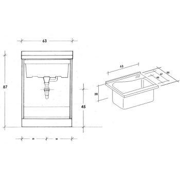 Waschraumschrank 60x50 cm mit Doppeltür und doppelter thermoplastischer Badewanne Giove