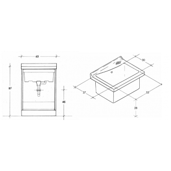 Waschraumschrank 63x60 cm mit Doppeltür und Keramik Badewanne Era